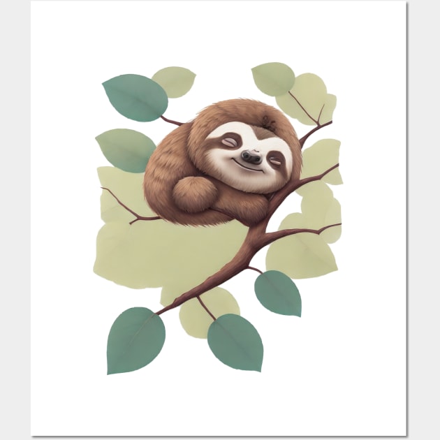 Cute sloth sleeping Wall Art by Majkel&Majkel